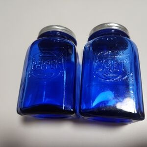 Vintage Embossed Cobalt Blue Glass Decorative Salt and Pepper Shakers